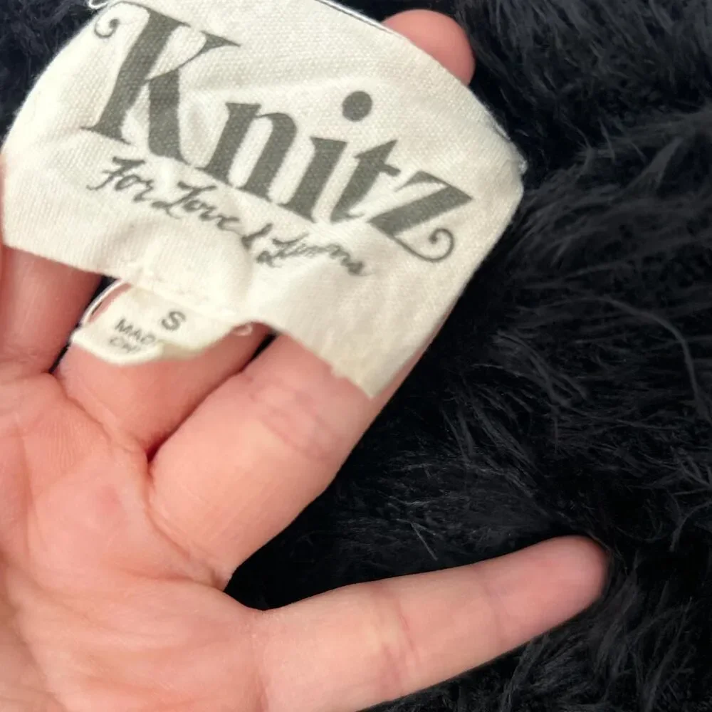 For Love & Lemons Knitz Francoise Fuzzy Lace Romper – Black Open Back Bow S - Picture 8 of 8